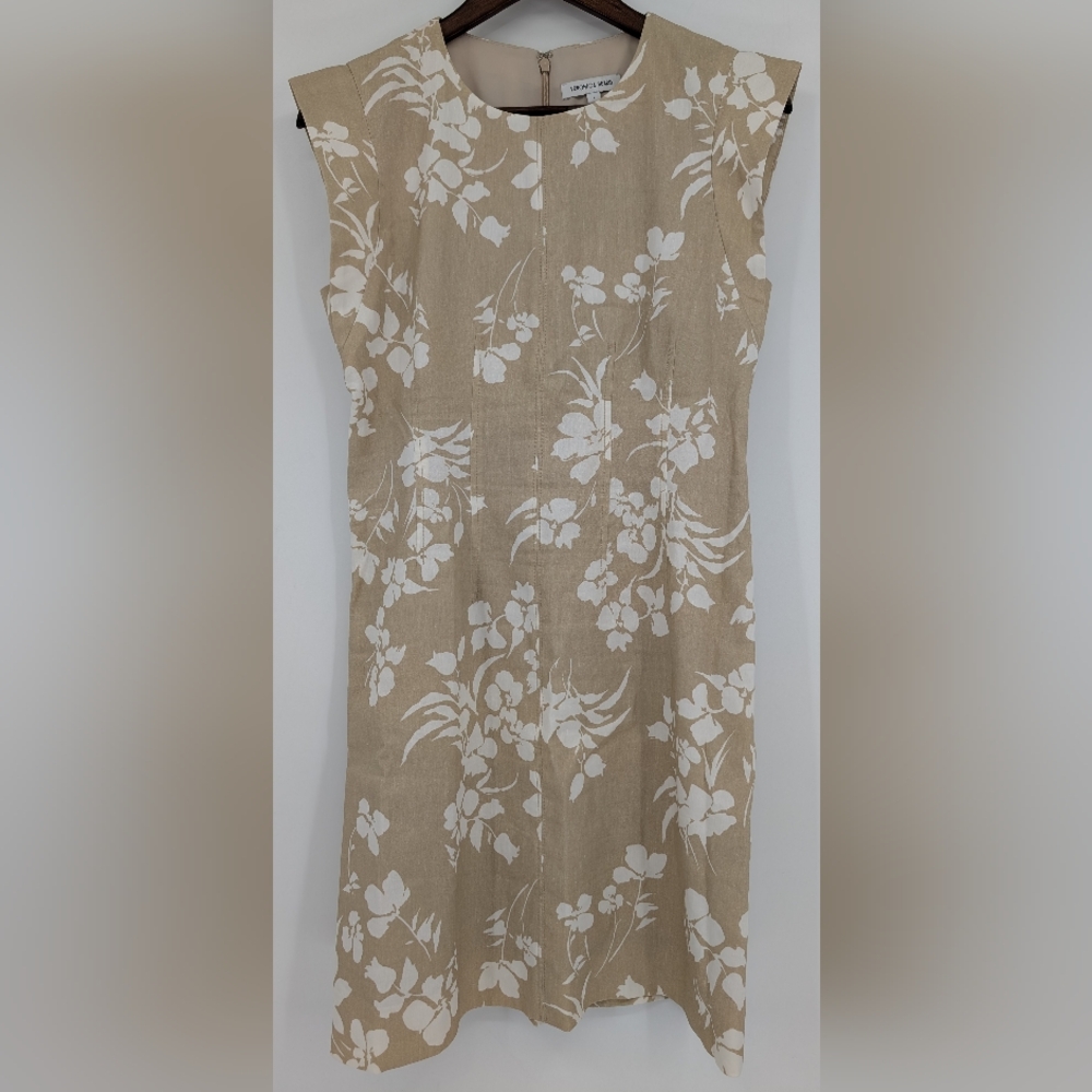 Veronica Beard Rosedale Floral Linen Blend Sheath Dress Stone Khaki/Off White